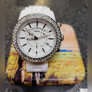 Fossil White Watch with Crystal Bezel